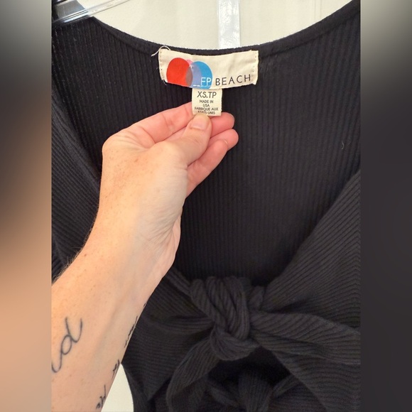 Free People Black Ribbed Tie-Front Jumpsuit - Picture 4 of 6